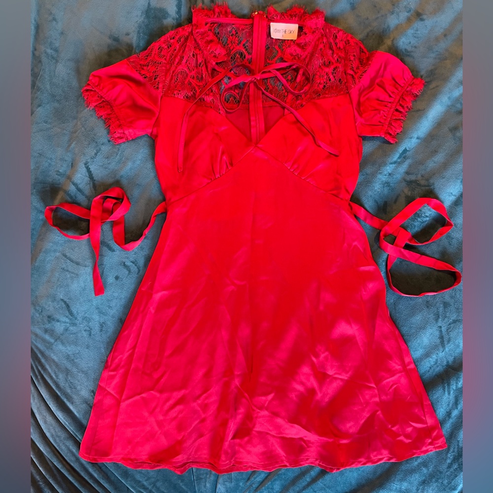 Kiss the Sky Ruby Red Lace Silk Dress